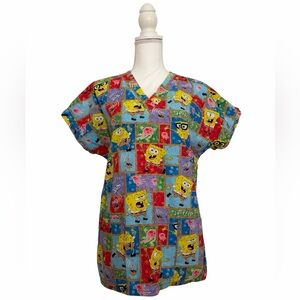 Nickelodeon SpongeBob Multicolor Nursing Medical Scrub Top Women’s Medium